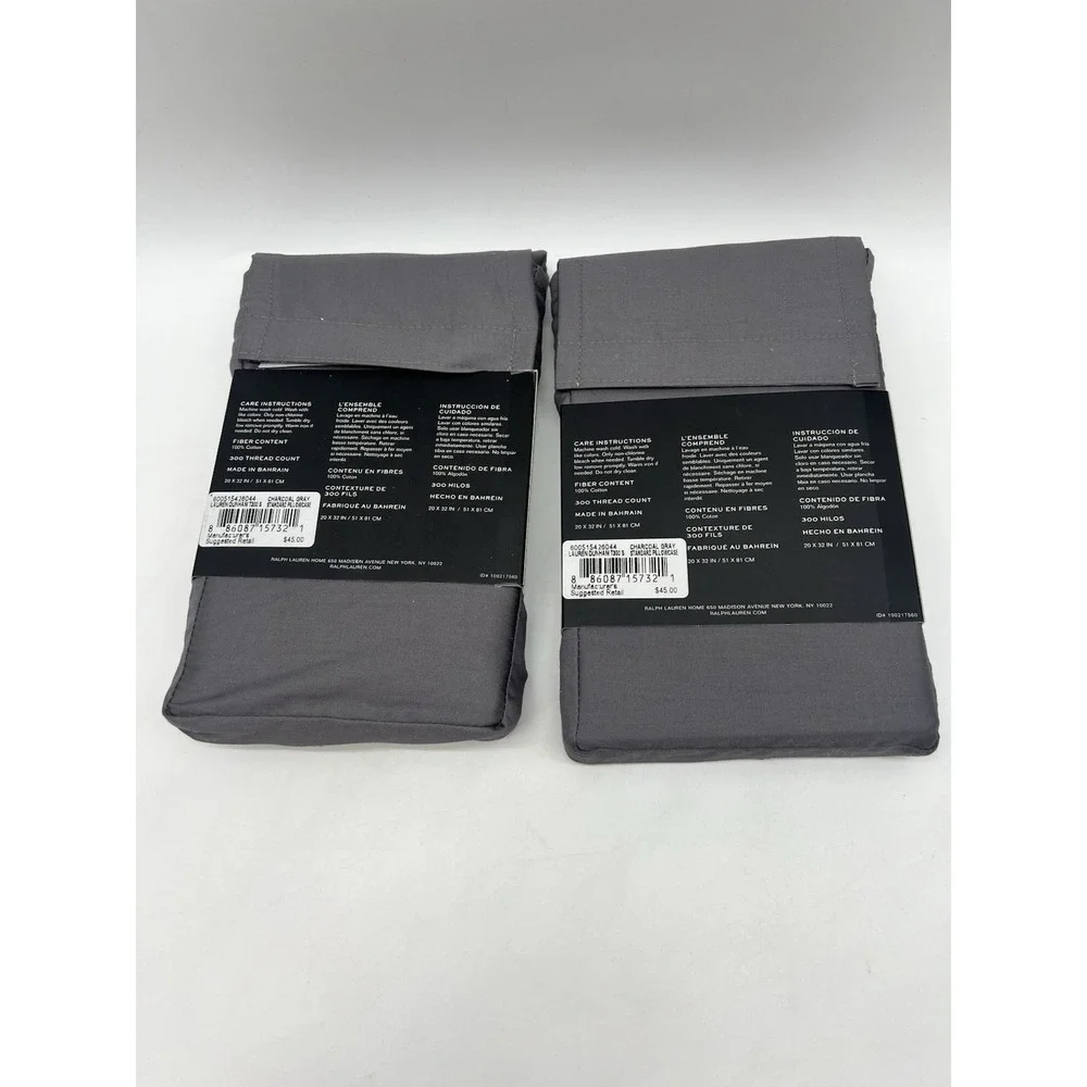 Lot 2 Ralph Lauren Dunham Sateen Standard Pillowcases Charcoal Gray 100% Cotton